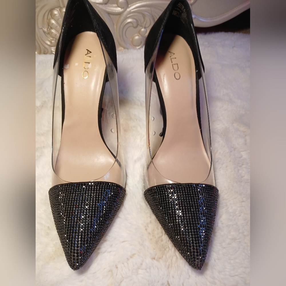 Aldo Black and Transparent Pointed Heels